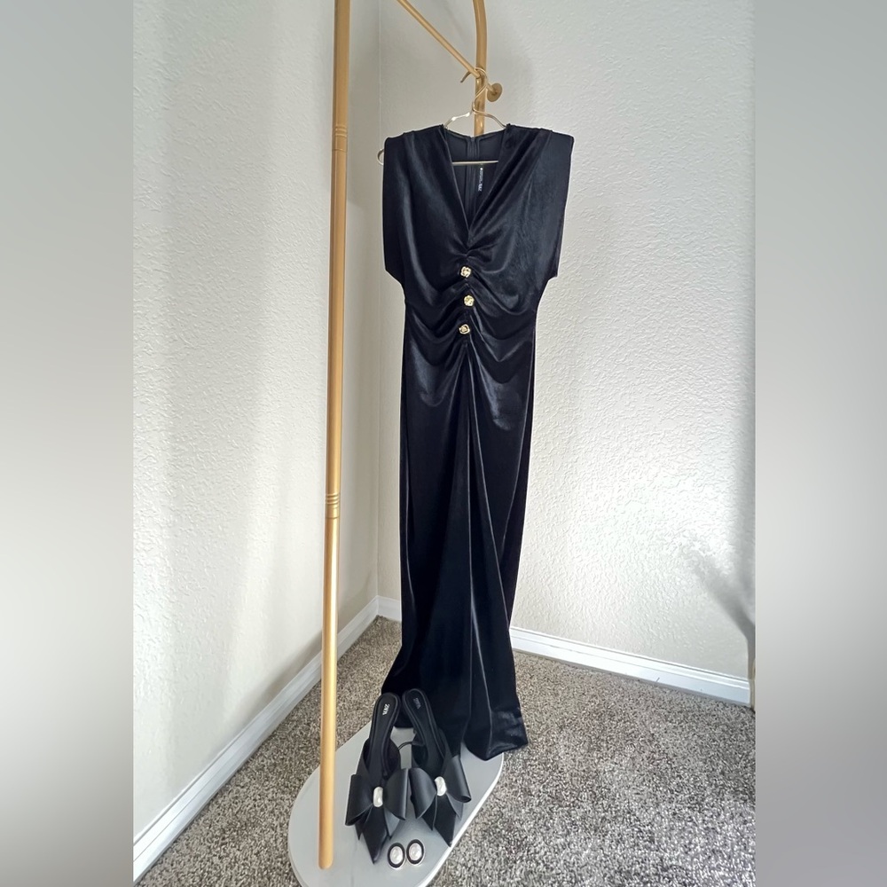 Zara Black Maxi Dress with Gold Buttons